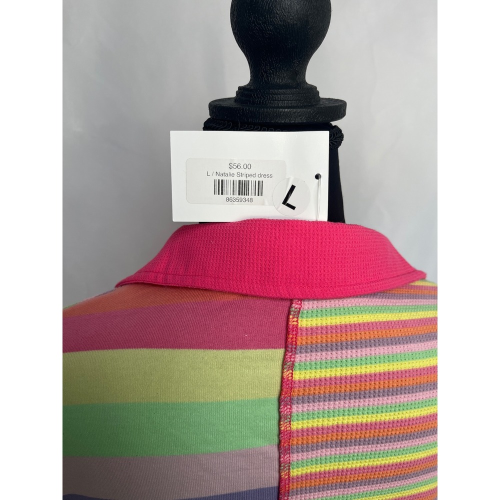 Fantastic Fawn Natalie Striped Polo Dress Pink Multi Color Patchwork Large NWT - Picture 9 of 16